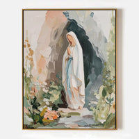 Oil Painting Our Lady of Lourdes Artwork Virgin Mary Catholic Modern Artwork Gift for Her Blessed Mother Neutral Christian Home Decor AR1506