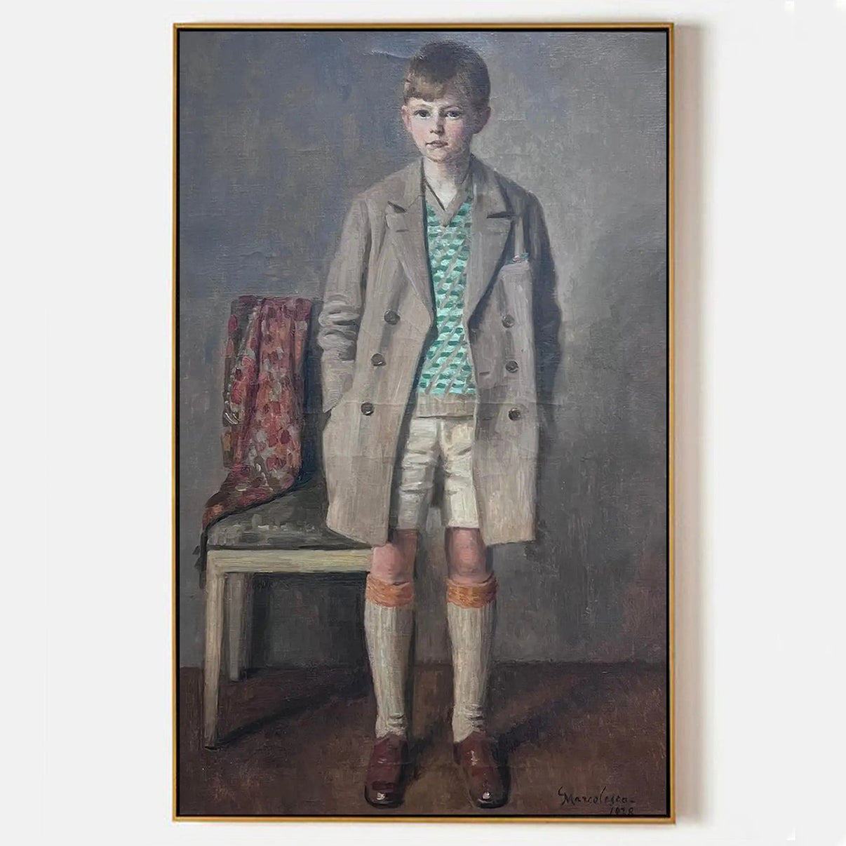 Large Oil Portrait of a Young Boy in Vintage Clothing - Art Reproduction - ARABELART